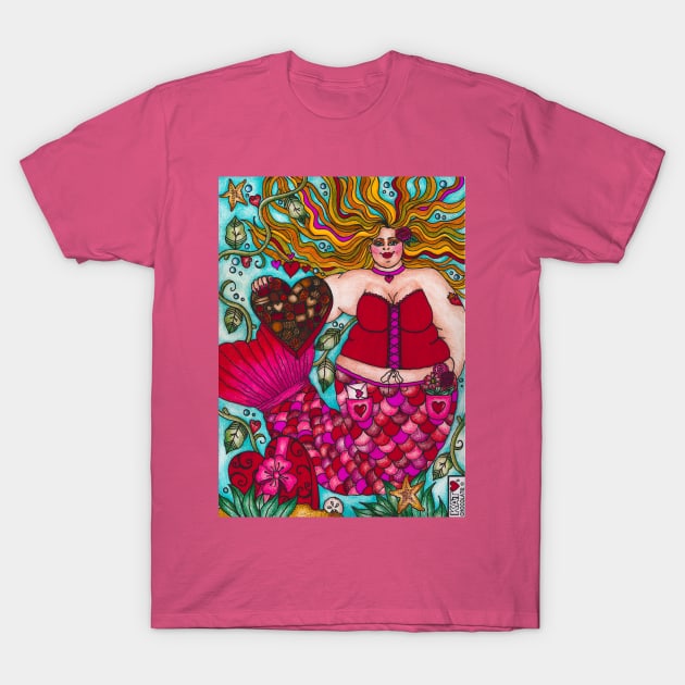 Valentine's Mermaid with Chocolates T-Shirt by Kat Loves Chocolate